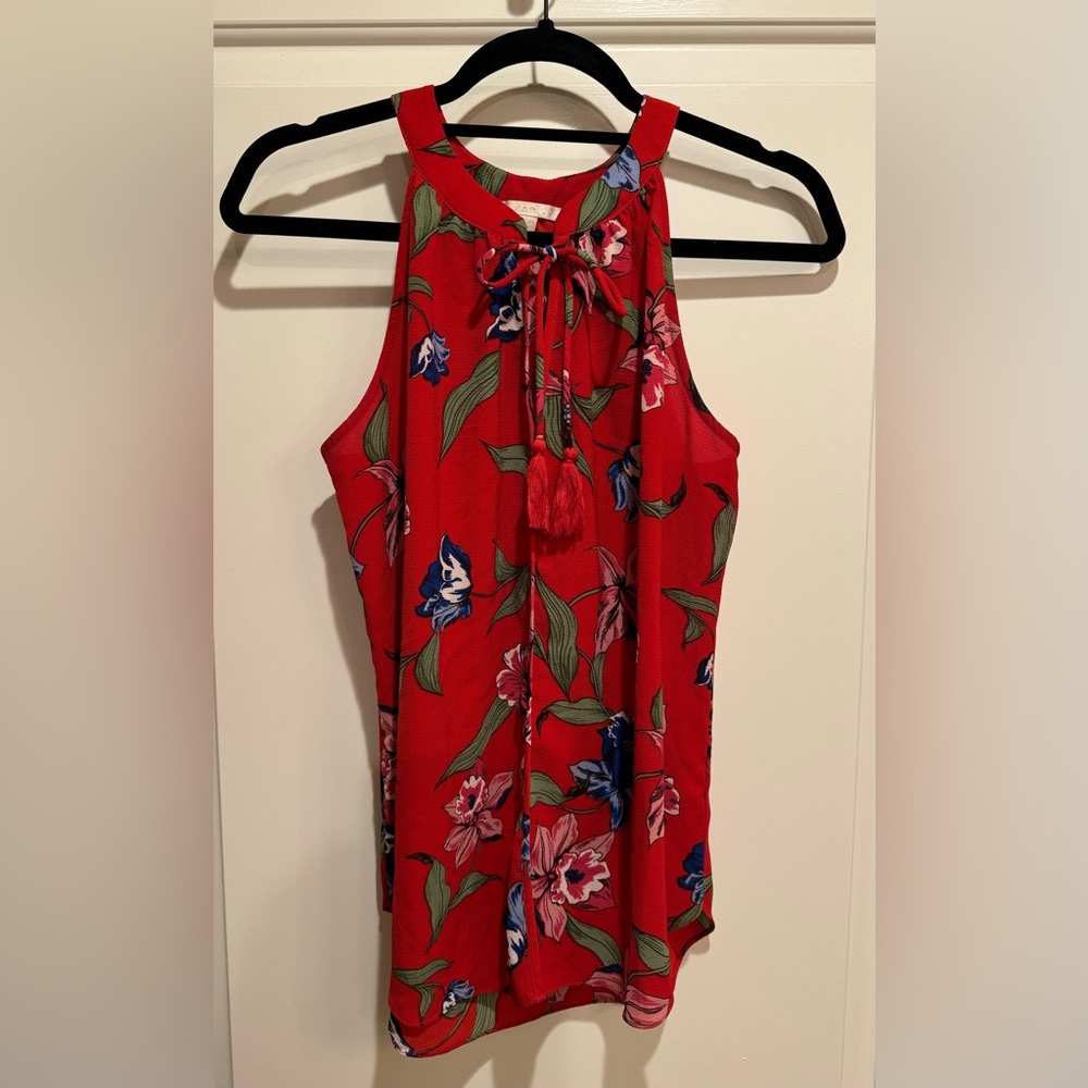 Bright Red Tank Blouse with Bow Size M